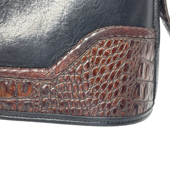 Vintage Brighton Black Leather Brown Croc Embossed Bucket Shoulder Bag Purse‎ - Picture 5 of 14